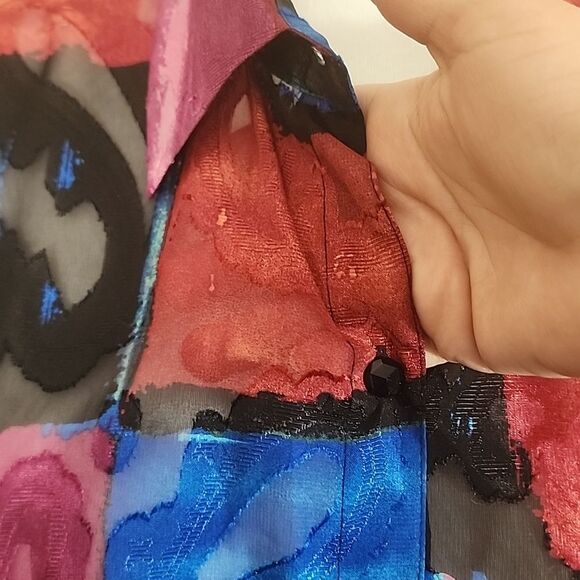 Clothes Vintage Sheer Paisley Patch Work Button Down Blouse Size XL NWT - Picture 2 of 10